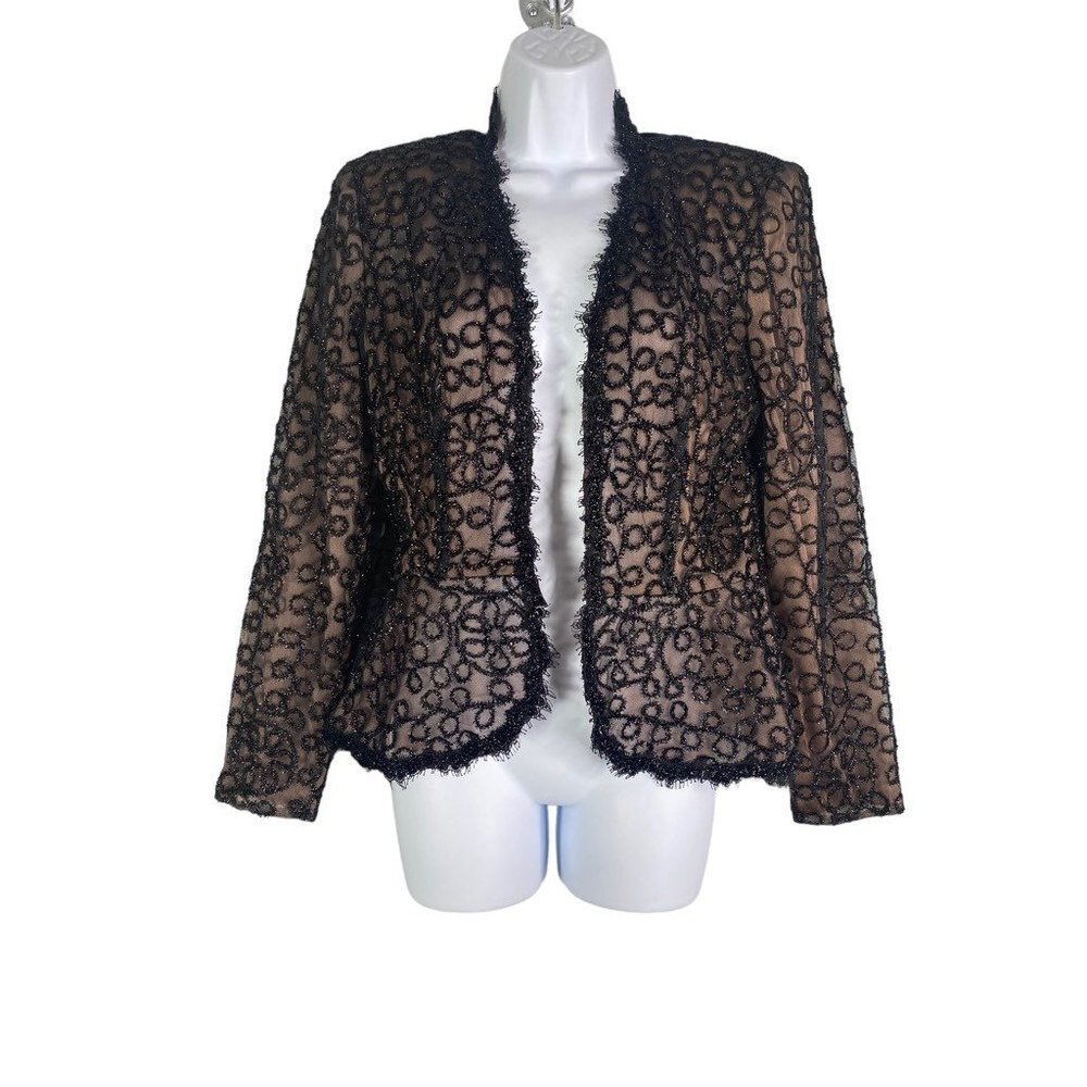 Victor Costa For Nahdree‎ Womens Vintage Evening Jacket Beige Black Scrolled 6